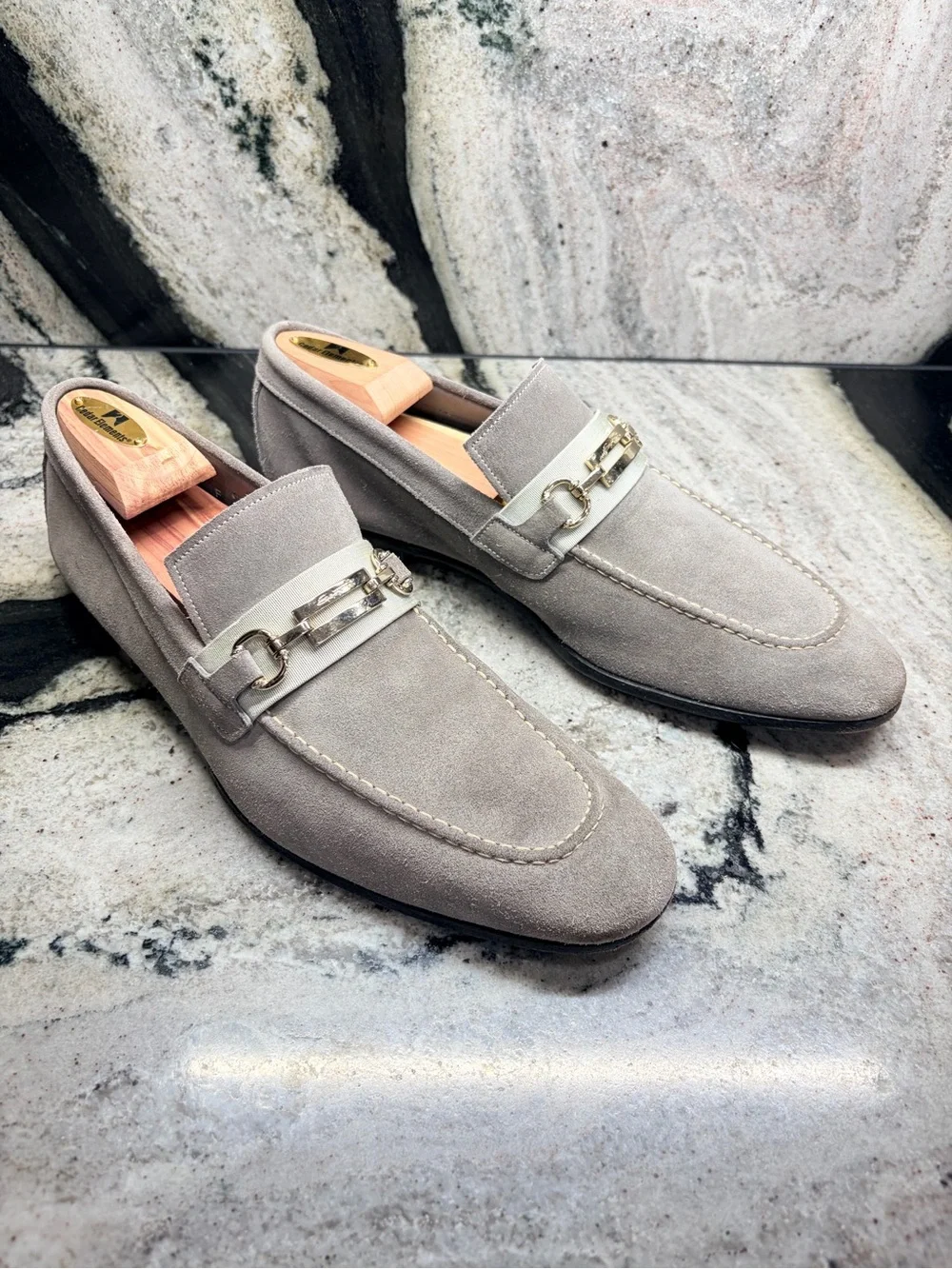 Santoni Fatte a Mano Gray Suede Horsebit Loafers UK 8.5 US 9.5 Made in Italy